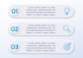 3 number list template. Three step business layout with text banners, numbers and icons.